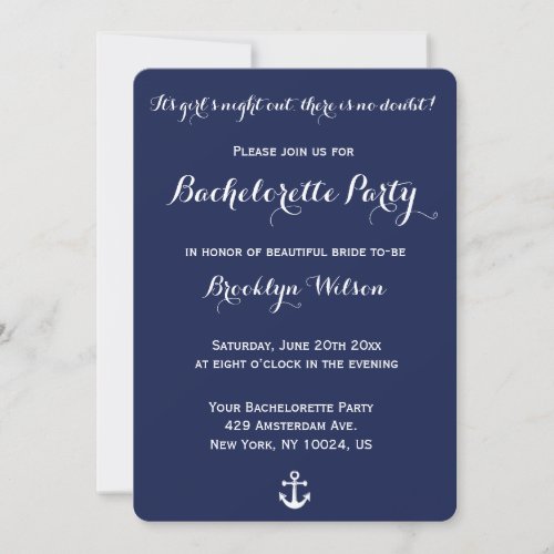 Round Nautical Navy Blue Bachelorette Party Invite