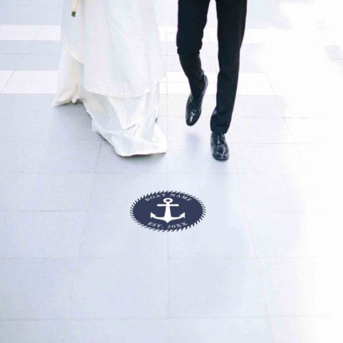 Round Nautical Rope Navy  White Anchor Boat Name Floor Decals