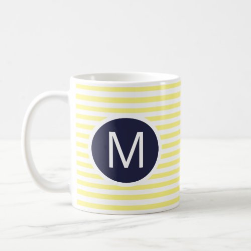 Round Navy Blue Monogram on Yellow Striped Mug