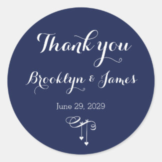 Round Navy Blue Wedding Stickers With White Hearts