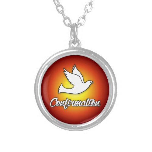 Round Necklace Religious Dove Confirmation Silver Plated Necklace