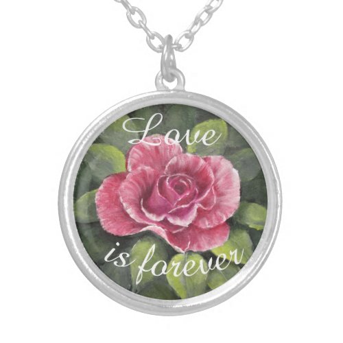 Round Necklace Silver Plated A single rose Silver Plated Necklace