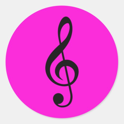 Round Neon Pink Treble Clef Stickers