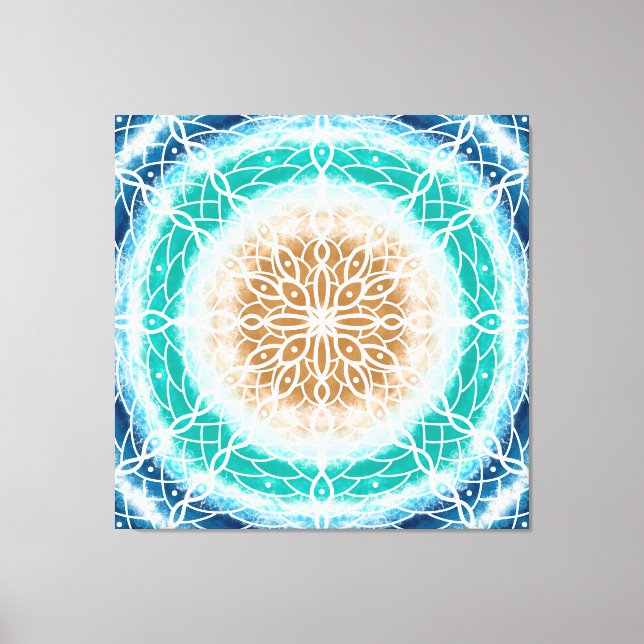 Round Ocean Waves Mandala Teal and Turquoise   Canvas Print (Front)