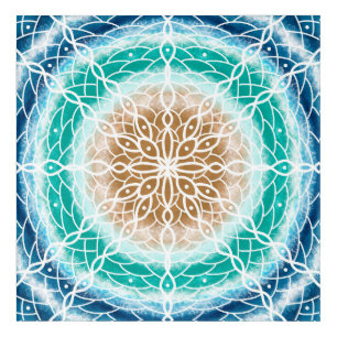Round Ocean Waves Mandala Teal and Turquoise   Tri Acrylic Print