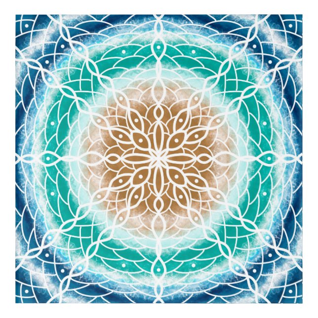 Round Ocean Waves Mandala Teal and Turquoise   Tri Acrylic Print (Front)