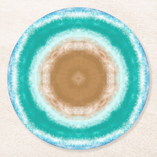 Round Ocean Waves Teal and Turquoise   Paper Coaster (Front)