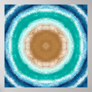Round Ocean Waves Teal and Turquoise Poster