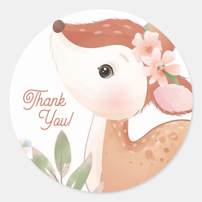 Round Oh Deer Thank You Party Favor Square Sticker (Front)