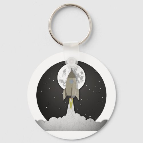 Round old rocket lift off keychain