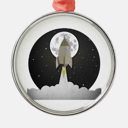 Round old rocket lift off metal ornament