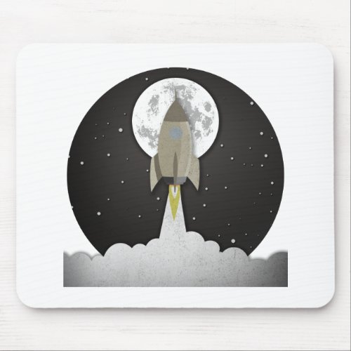 Round old rocket lift off mouse pad