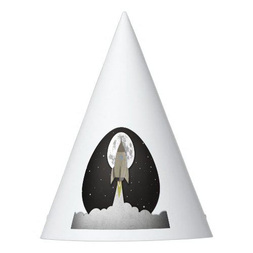 Round old rocket lift off party hat