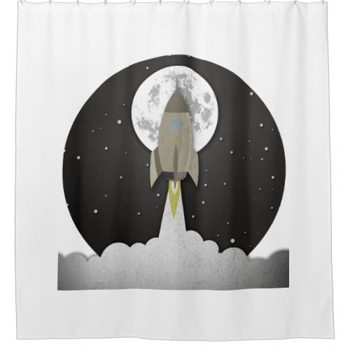 Round old rocket lift off shower curtain