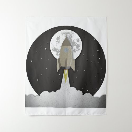 Round old rocket lift off tapestry
