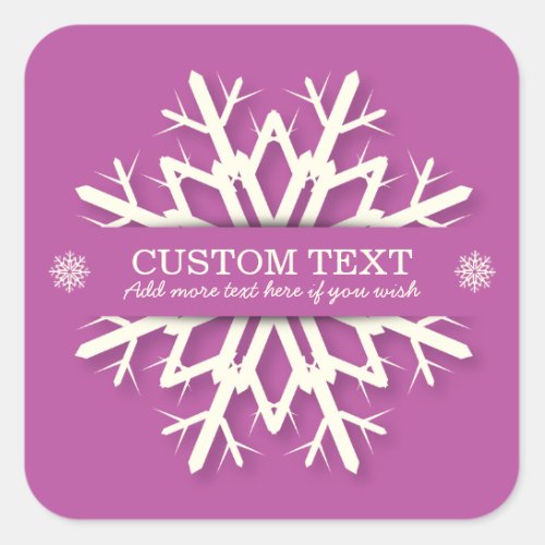 Round or Square Cute Pink Snowflake Christmas Square Sticker