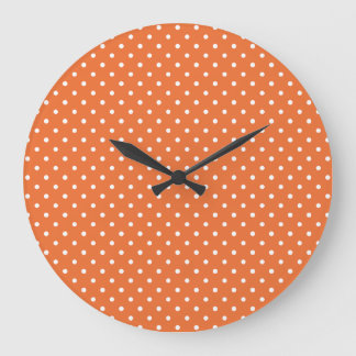 Round or Square Wall Clock Orange White Polka Dots