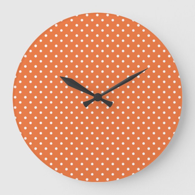 Round or Square Wall Clock Orange White Polka Dots (Front)