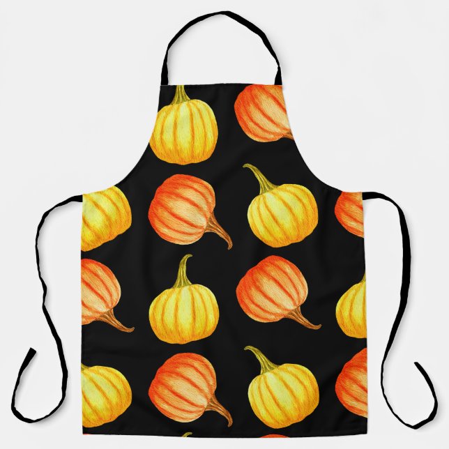 Round Orange and yellow pumpkin. Seamless watercol Apron (Front)