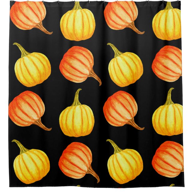 Round Orange and yellow pumpkin. Seamless watercol Shower Curtain (Front)