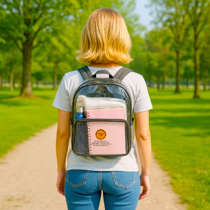 Round Orange Business Branding on Clear Backpack