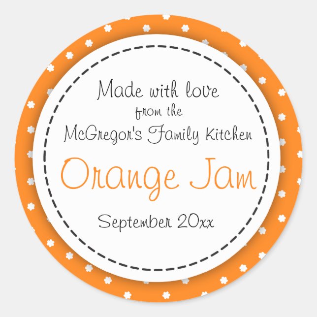 Round orange jam orange food label (Front)