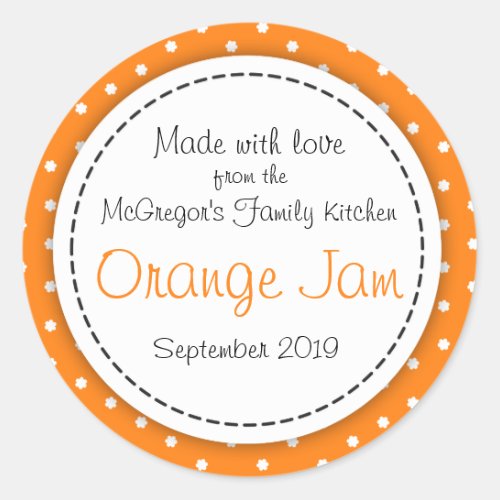 Round orange jam orange food label