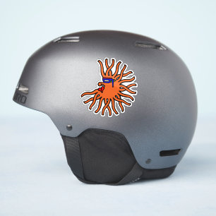 Round orange sun with face cartoon sticker