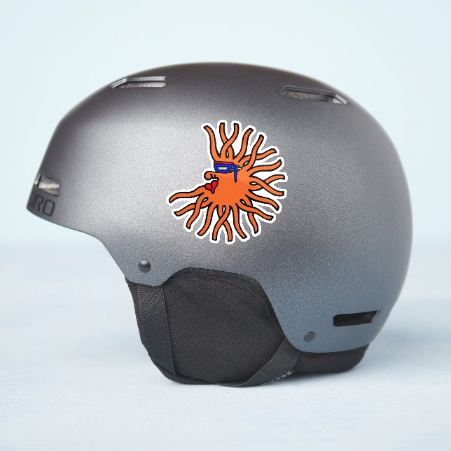 Round orange sun with face cartoon sticker (Helmet Side)