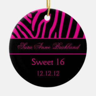 Round Ornament Hot Pink Black Zebra Sweet 16