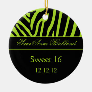 Round Ornament Lime Black Zebra Sweet 16