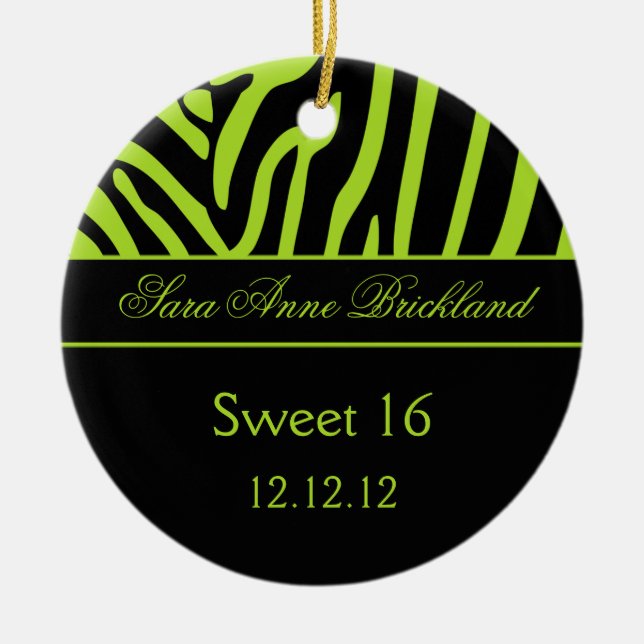 Round Ornament Lime Black Zebra Sweet 16 (Front)