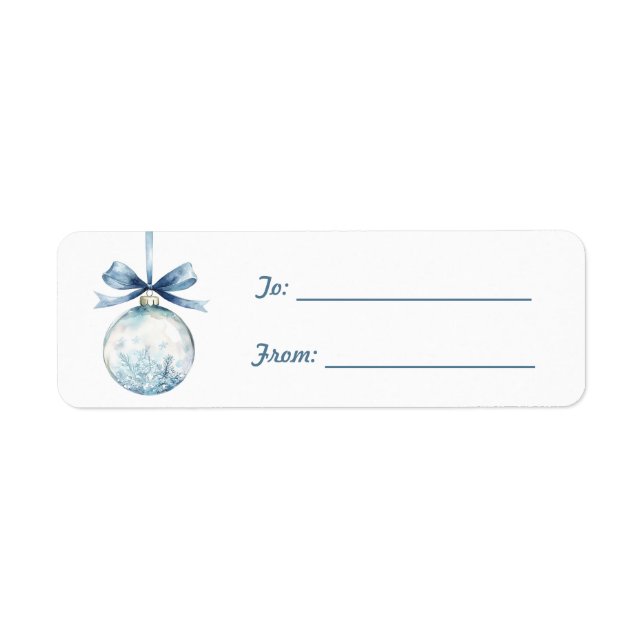 Round Ornament with Blue Bow Christmas  Label (Front)