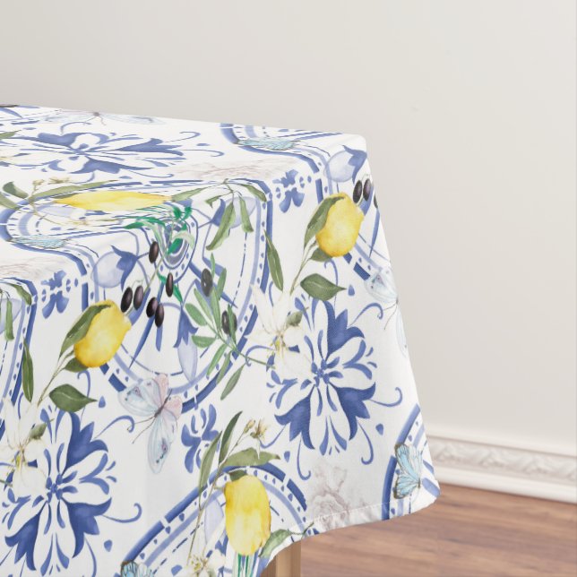 Round,ornate ,Spanish tile ,mediterranean ,lemon, Tablecloth (In Situ)