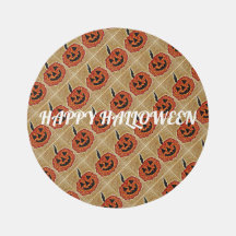 Round Outdoor Rug with Pumpkin Design 