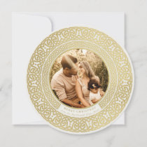 Round Oyster+Faux Gold Celtic Holiday Photo Card