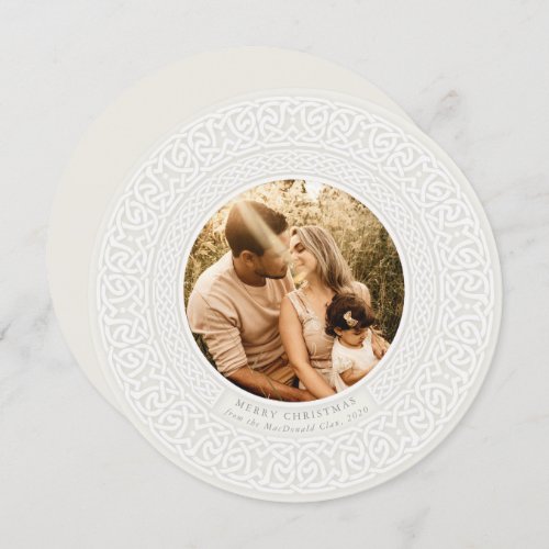 Round Oyster + Off White Celtic Holiday Photo Card
