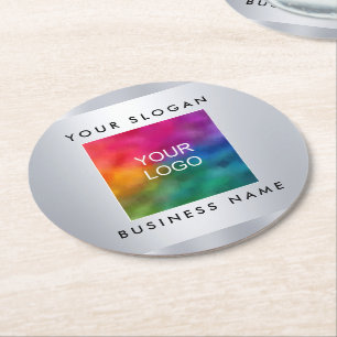 Round Paper Coaster Add Logo Faux Silver Template