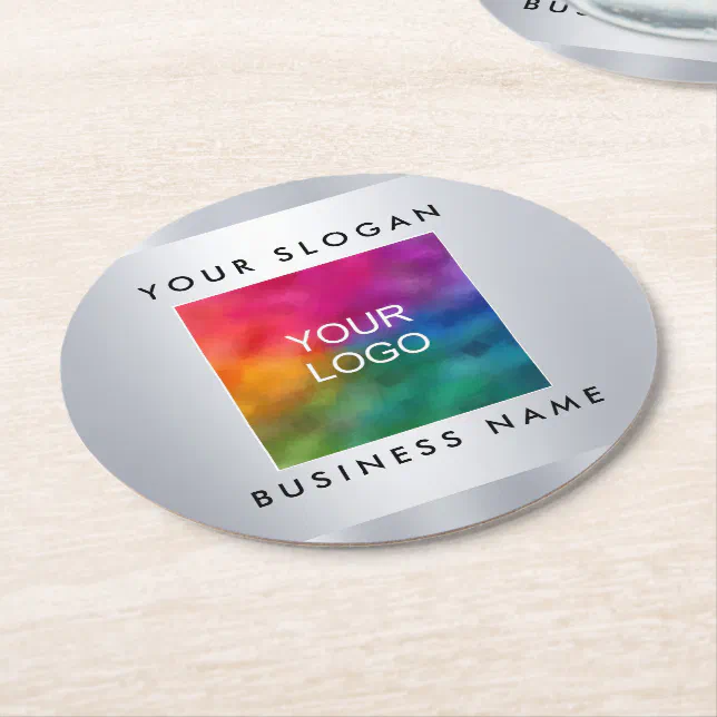 Round Rilver Template Round Paper Coaster Add Logo Faux Silver Template | Zazzle