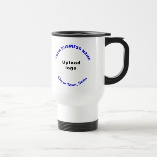 Round Pattern Business Brand Blue Color Texts on Travel Mug