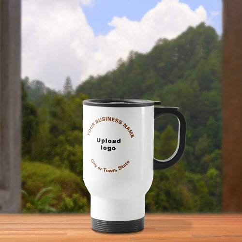 Round Pattern Business Brand Brown Color Texts on Travel Mug