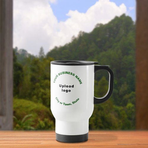 Round Pattern Business Brand Green Color Texts on Travel Mug
