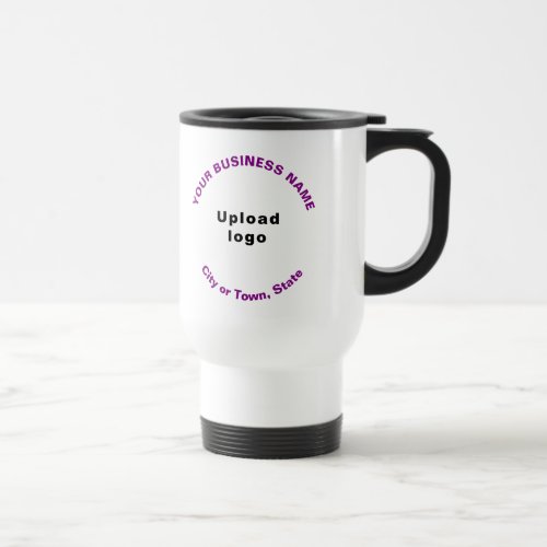 Round Pattern Business Brand Purple Color Texts on Travel Mug