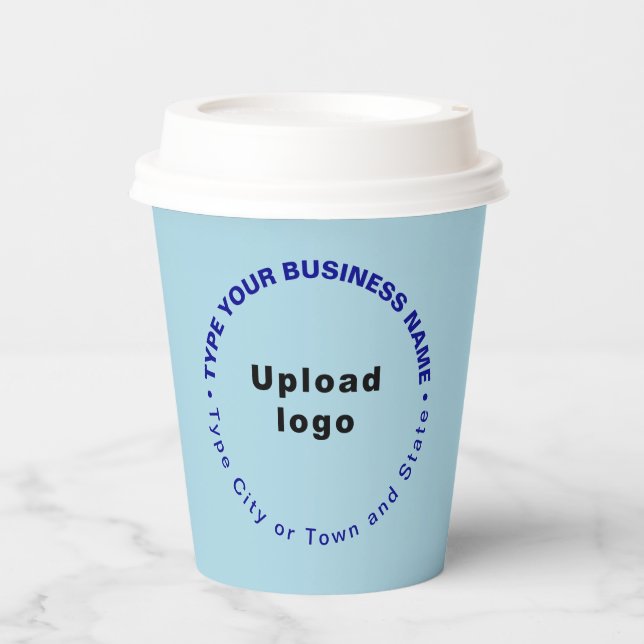 Round Pattern Business Brand Texts on Light Blue Paper Cups (Front)