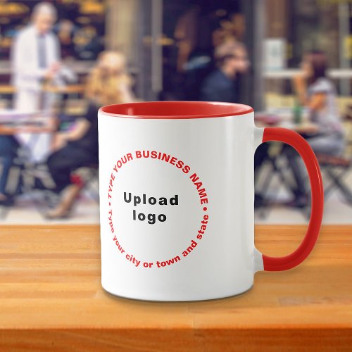 Round Pattern Business Brand Texts on Red Combo Mug