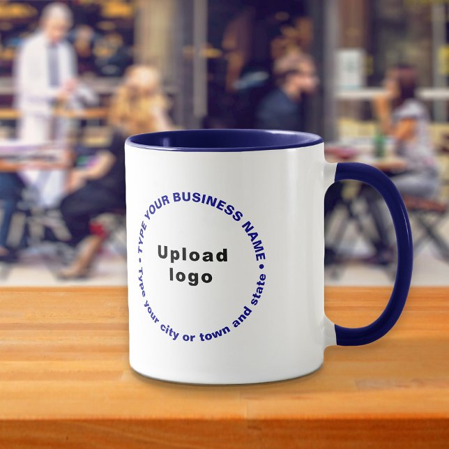 Round Pattern Business Texts on Navy Blue Combo Mug (Build brand name awareness. Round pattern business brand texts on navy blue combo mug.)