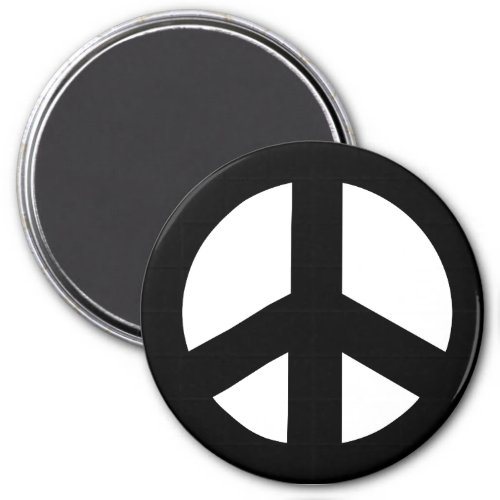 Round Peace Sign Magnet Black on White Magnet