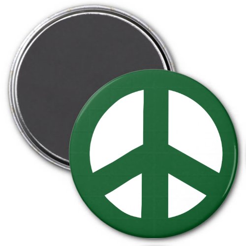 Round Peace Sign Magnet Green on White Magnet