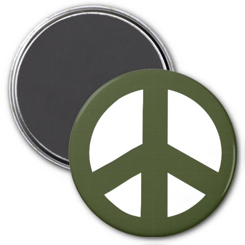 Round Peace Sign Magnet Olive Green on White Magnet