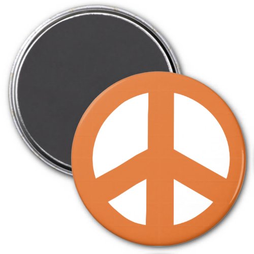 Round Peace Sign Magnet Orange on White Magnet